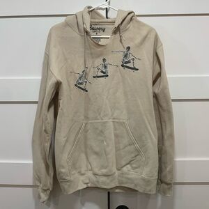 Bowery Supply Company Tan Hoodie with Skeleton Skateboard Size S